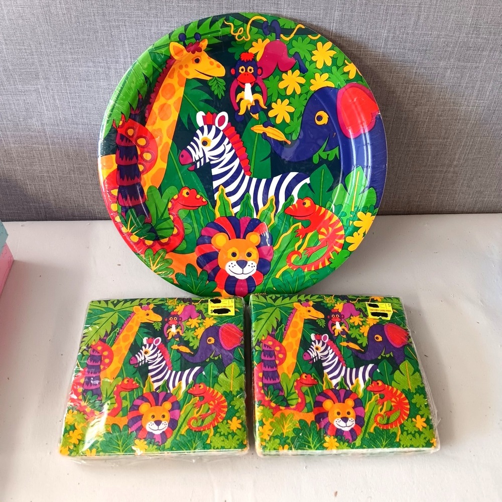Amscan Jungle Fun Party Supplies 9 Inch Plates Napkins Lion Zebra Monkey Giraffe